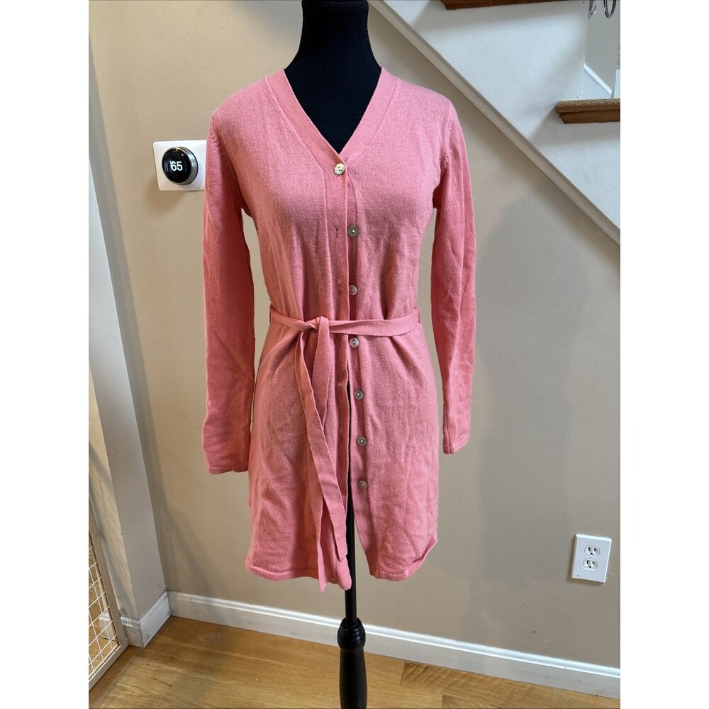 Women’s Tribeca Studio 100% Merino Wool Long Button Up Belted Cardigan Size SM